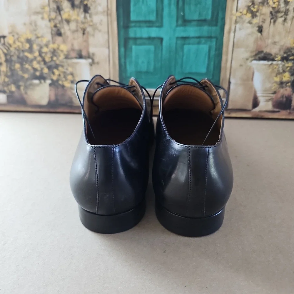 SANTONI Mens 11.5 Black Apron Toe  Dress Derby Oxfords Italy